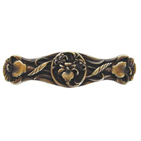 Notting Hill [NHP-628-AB] Solid Pewter Cabinet Pull Handle - River Irises - Antique Brass Finish - 3 7/8" L