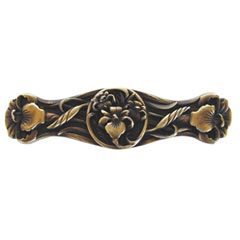 Notting Hill [NHP-628-AB] Solid Pewter Cabinet Pull Handle - River Irises - Antique Brass Finish - 3 7/8&quot; L