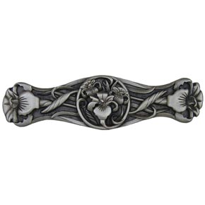 Notting Hill [NHP-628-AP] Solid Pewter Cabinet Pull Handle - River Irises - Antique Pewter Finish - 3 7/8" L