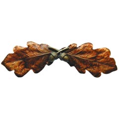 Notting Hill [NHP-644-BHT] Solid Pewter Cabinet Pull Handle - Oak Leaf - Hand-Tinted Antique Brass Finish - 4" L