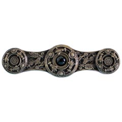 Notting Hill [NHP-661-AB-O] Solid White Metal Cabinet Pull Handle - Jeweled Lily - Black Onyx Natural Stone - Antique Brass Finish - 3 7/8&quot; L