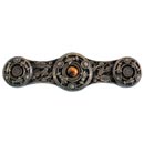 Notting Hill [NHP-661-AB-TE] Solid White Metal Cabinet Pull Handle - Jeweled Lily - Tiger Eye Natural Stone - Antique Brass Finish - 3 7/8&quot; L