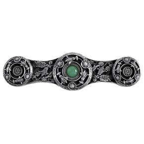Notting Hill [NHP-661-AP-GA] Solid White Metal Cabinet Pull Handle - Jeweled Lily - Green Aventurine Natural Stone - Antique Pewter Finish - 3 7/8" L