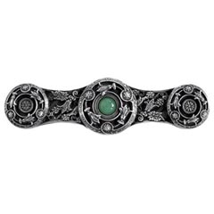 Notting Hill [NHP-661-AP-GA] Solid White Metal Cabinet Pull Handle - Jeweled Lily - Green Aventurine Natural Stone - Antique Pewter Finish - 3 7/8&quot; L