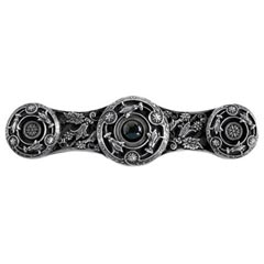 Notting Hill [NHP-661-AP-O] Solid White Metal Cabinet Pull Handle - Jeweled Lily - Black Onyx Natural Stone - Antique Pewter Finish - 3 7/8" L