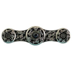 Notting Hill [NHP-661-BN-O] Solid White Metal Cabinet Pull Handle - Jeweled Lily - Black Onyx Natural Stone - Brite Nickel Finish - 3 7/8&quot; L