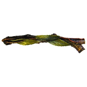 Notting Hill [NHP-672-BHT-R] Solid Pewter Cabinet Pull Handle - Leafy Branch - Right Side - Hand-Tinted Antique Brass Finish - 5" L