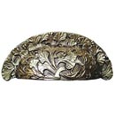 Notting Hill [NHBP-802-AB] White Metal Cabinet Cup Pull - Florid Leaves - Antique Brass Finish - 3" Centers - 4 1/8" L