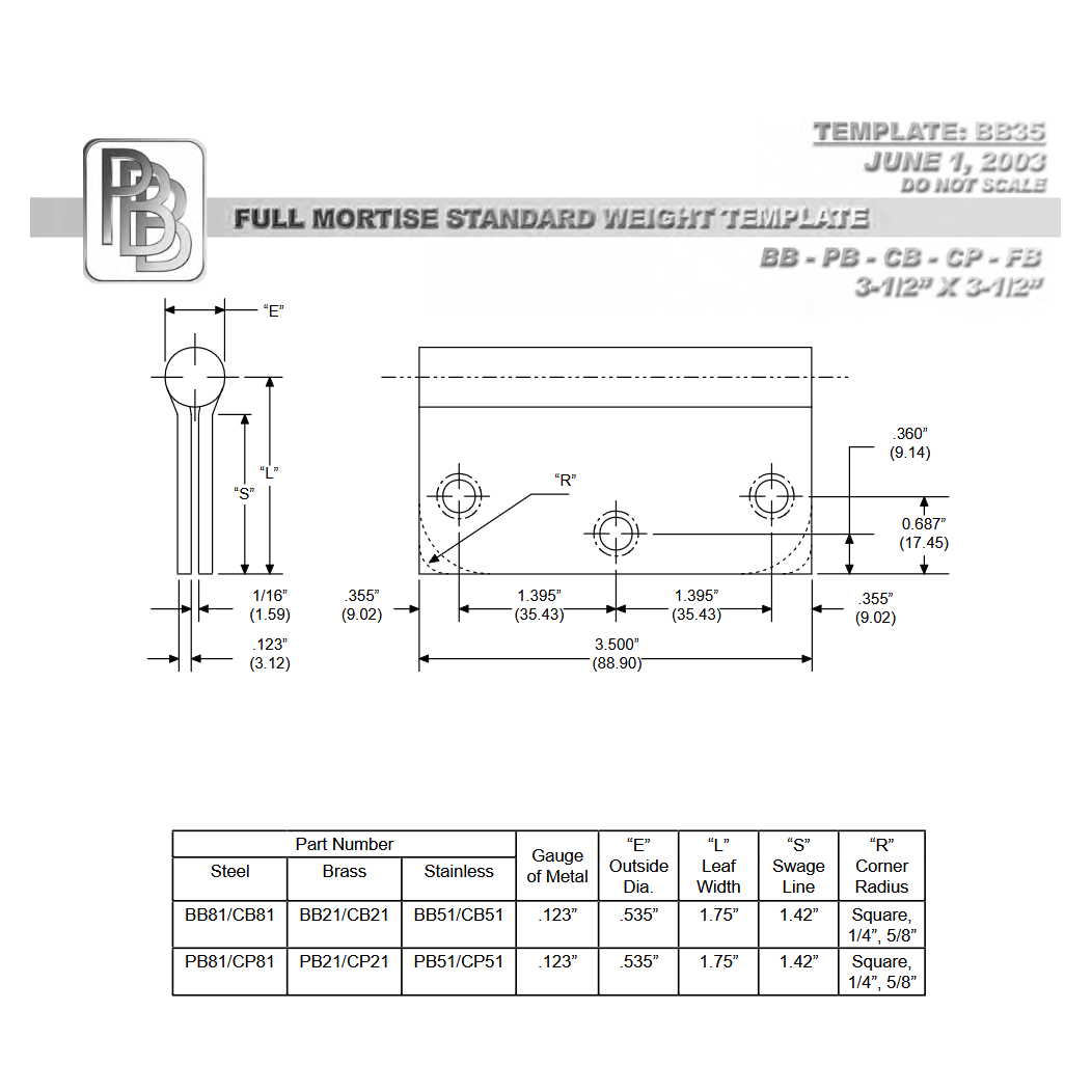 PBB PB3535 Door Butt Hinge PBB PB3535 Door Butt Hinge