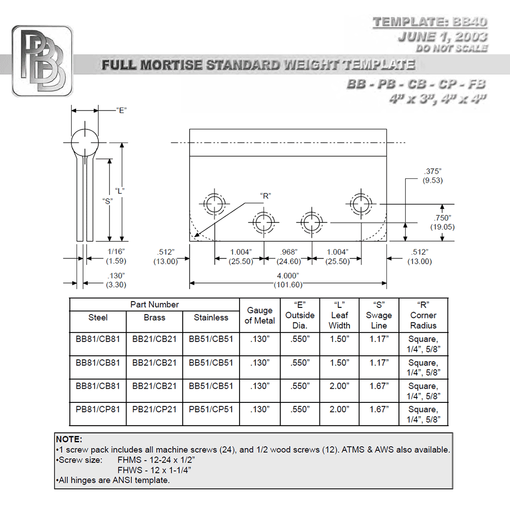 PBB PB40 Door Butt Hinge