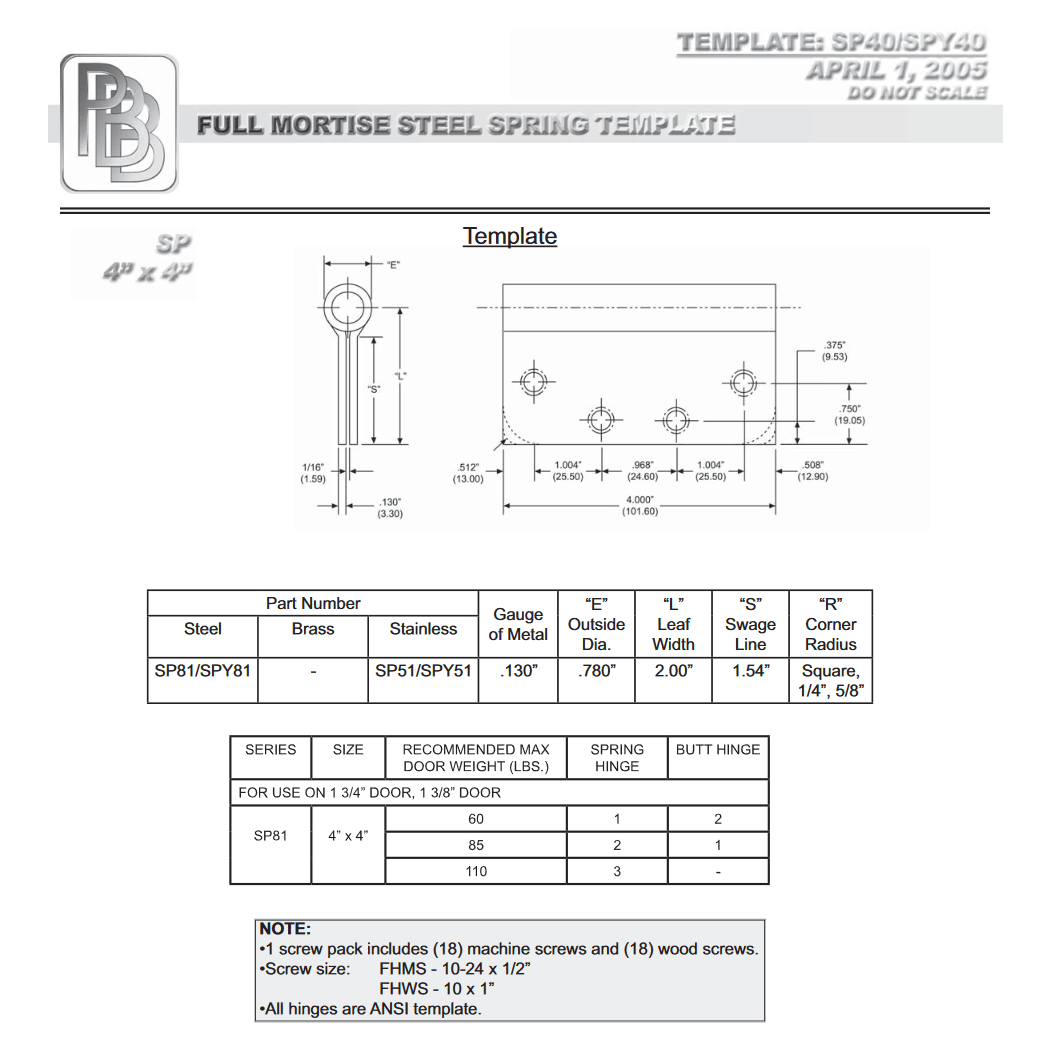 PBB SP40 Door Spring Hinge