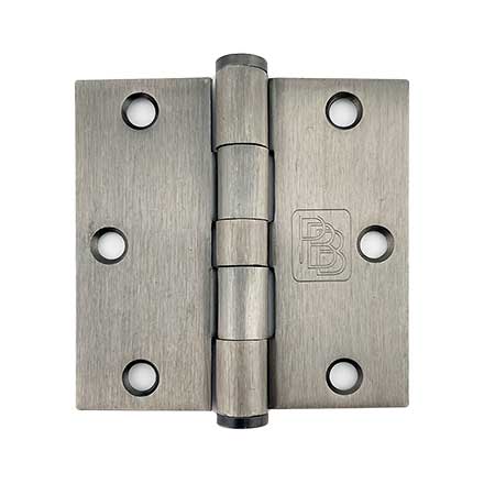 PBB Architectural [PB813535647] Steel Door Butt Hinge - 5 Knuckle Plain Bearing - Button Tip - Square Corner - Antique Nickel Finish - Each - 3 1/2&quot; H x 3 1/2&quot; W