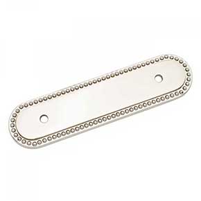 RK International [BP-1792-BPN] Solid Brass Cabinet Pull Backplate - Beaded Oblong - Polished Nickel Finish - 5" L - 3" Centers