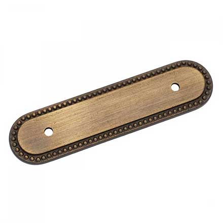 RK International [BP-1792-BAE] Solid Brass Cabinet Pull Backplate - Beaded Oblong - Antique English Finish - 5&quot; L - 3&quot; Centers