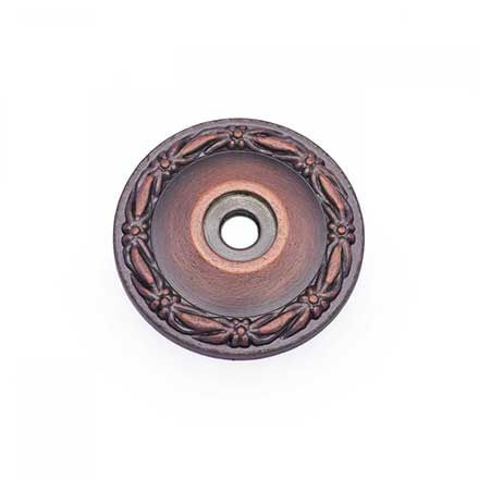 RK International [BP-489-DC] Solid Brass Cabinet Knob Backplate - Small Flat Deco-Leaf - Distressed Copper Finish - 1 1/4" Dia.
