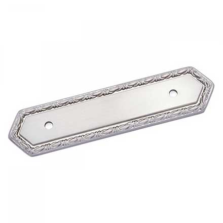 RK International [BP-7824-P] Solid Brass Cabinet Pull Backplate - Deco-Leaf Edge - Satin Nickel Finish - 5" L - 3" Centers