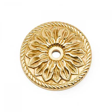 RK International [BP-482] Solid Brass Cabinet Knob Backplate - Flower - Polished Brass Finish - 1 1/2" Dia.