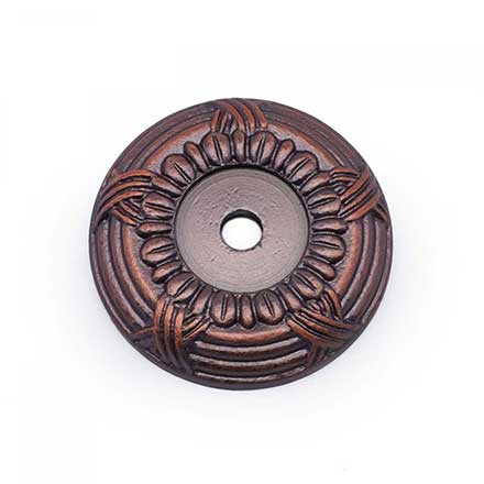 RK International [BP-484-DC] Solid Brass Cabinet Knob Backplate - Small Cross &amp; Petal - Distressed Copper Finish - 1 1/4" Dia.