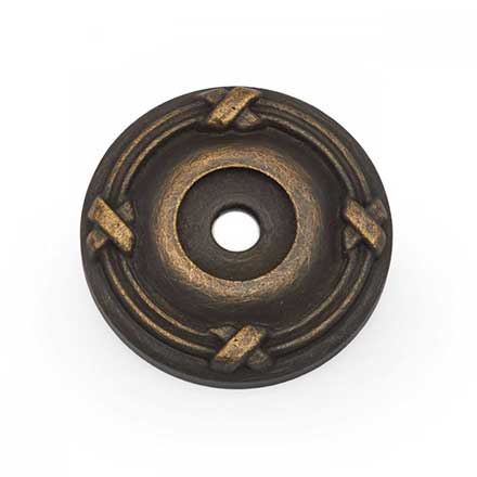 RK International [BP-487-AE] Solid Brass Cabinet Knob Backplate - Lines &amp; Crosses - Antique English Finish - 1 1/4&quot; Dia.