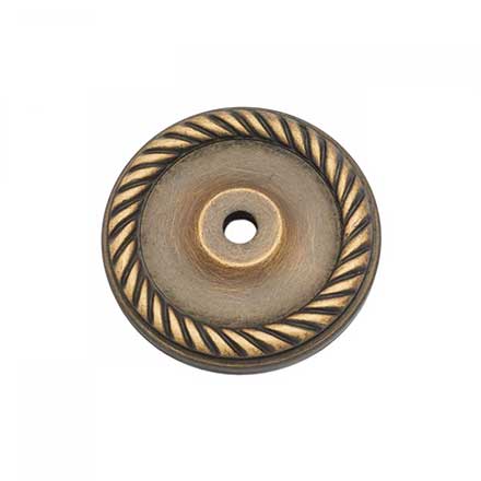 RK International [BP-7820-AE] Solid Brass Cabinet Knob Backplate - Rope Edge Single Hole - Antique English Finish - 1 5/8" Dia.