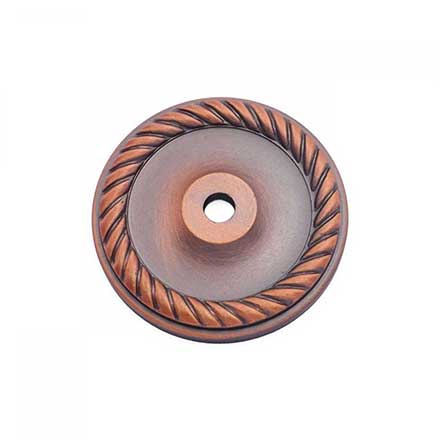 RK International [BP-7820-DC] Solid Brass Cabinet Knob Backplate - Rope Edge Single Hole - Distressed Copper Finish - 1 5/8&quot; Dia.