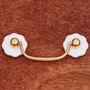 RK International [CP-353] Solid Brass Cabinet Bail Pull - Curved Handle - White Porcelain Plain Flower Rosettes - Polished Brass Finish - 3" C/C - 4 1/4" L
