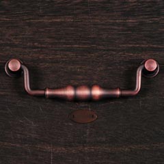 RK International [CP-3704-DC] Solid Brass Cabinet Bail Pull - Beaded Middle - Oversized - Distressed Copper Finish - 5&quot; C/C - 5 11/16&quot; L
