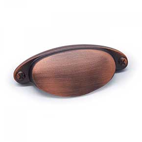 RK International [CF-5246-DC] Solid Brass Cabinet Cup Pull - Elliptical w/ Dummy Screws - Distressed Copper Finish - 3 7/16" L