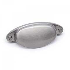 RK International [CF-5246-P] Solid Brass Cabinet Cup Pull - Elliptical w/ Dummy Screws - Satin Nickel Finish - 3" C/C - 3 7/16" L
