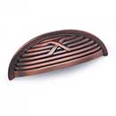 RK International [CF-956-DC] Solid Brass Cabinet Cup Pull - Lines & Single Cross Rounded - Distressed Copper Finish - 3" C/C - 3 3/4" L