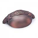 RK International [CF-957-DC] Solid Brass Cabinet Cup Pull - Lines & Crosses Edge - Distressed Copper Finish - 3" C/C - 3 5/8" L