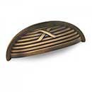 RK International [CF-956-AE] Solid Brass Cabinet Cup Pull - Lines &amp; Single Cross Rounded - Antique English Finish - 3&quot; C/C - 3 3/4&quot; L