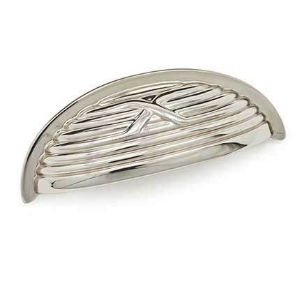 RK International [CF-956-PN] Solid Brass Cabinet Cup Pull - Lines &amp; Single Cross Rounded - Polished Nickel Finish - 3" C/C - 3 3/4" L
