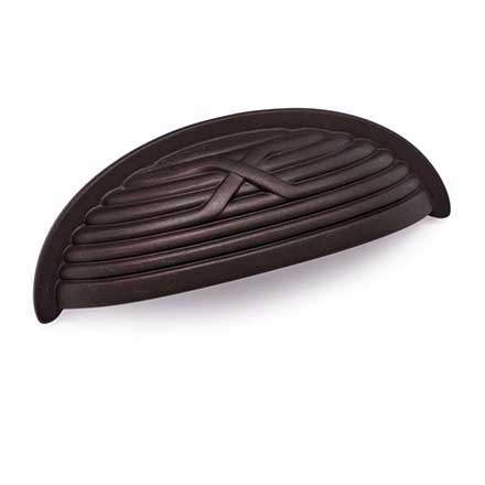 RK International [CF-956-RB] Solid Brass Cabinet Cup Pull - Lines &amp; Single Cross Rounded - Oil Rubbed Bronze Finish - 3&quot; C/C - 3 3/4&quot; L