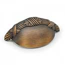 RK International [CF-957-AE] Solid Brass Cabinet Cup Pull - Lines &amp; Crosses Edge - Antique English Finish - 3&quot; C/C - 3 5/8&quot; L