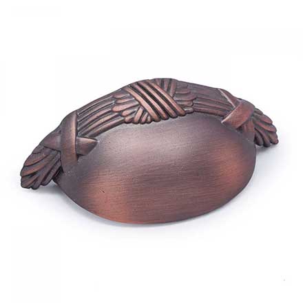 RK International [CF-957-DC] Solid Brass Cabinet Cup Pull - Lines &amp; Crosses Edge - Distressed Copper Finish - 3" C/C - 3 5/8" L