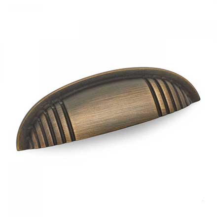 RK International [CF-983-AE] Solid Brass Cabinet Cup Pull - Ridge Series - Antique English Finish - 4" C/C - 4 3/4" L