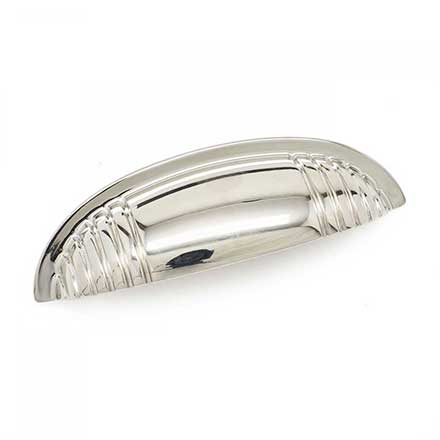RK International [CF-983-PN] Solid Brass Cabinet Cup Pull - Ridges Series - Polished Nickel Finish - 4" C/C - 4 3/4" L