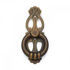 RK International [CF-598-AE] Solid Brass Cabinet Finger Pull - 1&quot; Ring w/ Ornate Plate - Antique English Finish - 3&quot; L