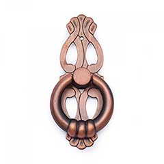 RK International [CF-598-DC] Solid Brass Cabinet Finger Pull - 1&quot; Ring w/ Ornate Plate - Distressed Copper Finish - 3&quot; L