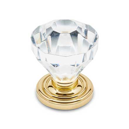 RK International [CK-3AC] Acrylic Cabinet Knob - Acrylic Diamond Cut - Polished Brass Stem - 1 1/4" Dia.