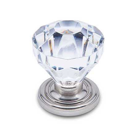 RK International [CK-3AC-P] Acrylic Cabinet Knob - Acrylic Diamond Cut - Satin Nickel Stem - 1 1/4" Dia.