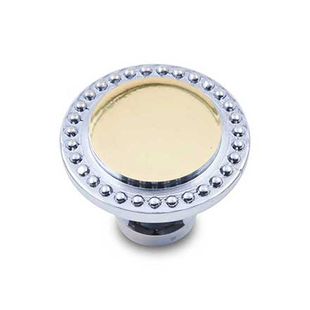 RK International [CK-2213-CBT] Solid Brass Cabinet Knob - Beaded Edge - Chrome &amp; Brass Finish - 1 1/4" Dia.