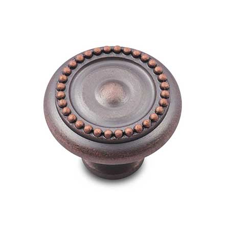 RK International [CK-2222-DC] Solid Brass Cabinet Knob - Beaded Edge w/ Tip - Distressed Copper Finish - 1 1/4" Dia.