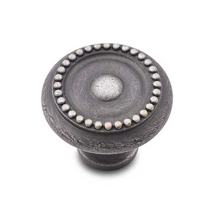 RK International [CK-2222-DN] Solid Brass Cabinet Knob - Beaded Edge w/ Tip - Distressed Nickel Finish - 1 1/4" Dia.