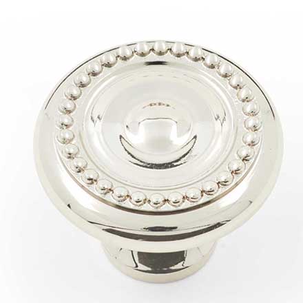 RK International [CK-2222-PN] Solid Brass Cabinet Knob - Beaded Edge w/ Tip - Polished Nickel Finish - 1 1/4" Dia.