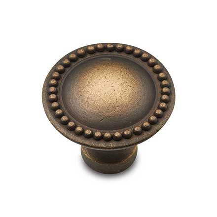 RK International [CK-9310-AE] Solid Brass Cabinet Knob - Plain w/ Beaded Edge - Antique English Finish - 1 1/2" Dia.