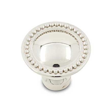 RK International [CK-9310-PN] Solid Brass Cabinet Knob - Plain w/ Beaded Edge - Polished Nickel Finish - 1 1/2" Dia.