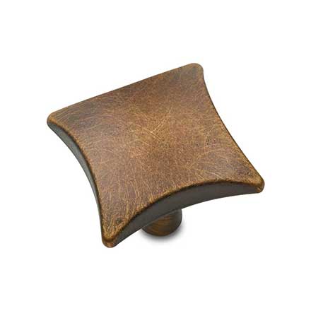 RK International [CK-9316-AE] Solid Brass Cabinet Knob - Square w/ Four Curves - Antique English Finish - 1 1/8" Sq.