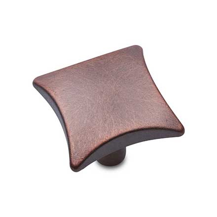 RK International [CK-9316-DC] Solid Brass Cabinet Knob - Square w/ Four Curves - Distressed Copper Finish - 1 1/8" Sq.
